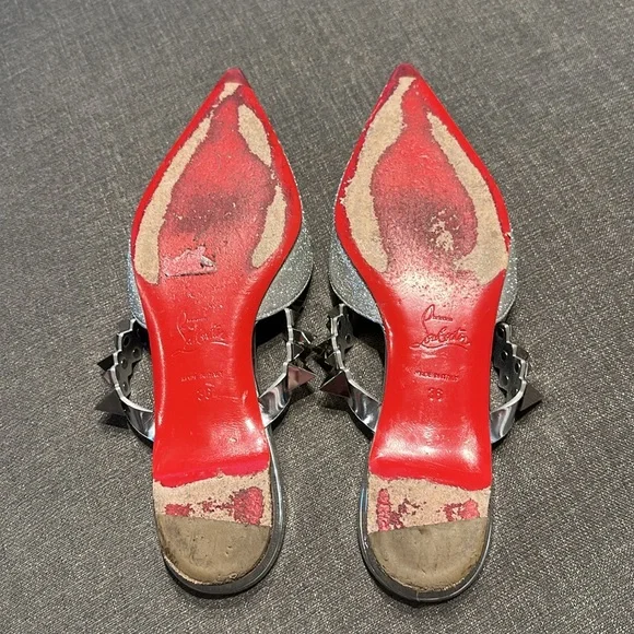 Christian Louboutin Planet Choc Silver Glitter Mules Sz. 36 - Picture 2 of 4